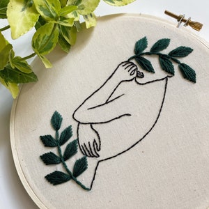 Plant lady embroidery hoop art, hand made embroidery, botanical embroidery, line art, leaf handmade embroidery, plant lady wall decor