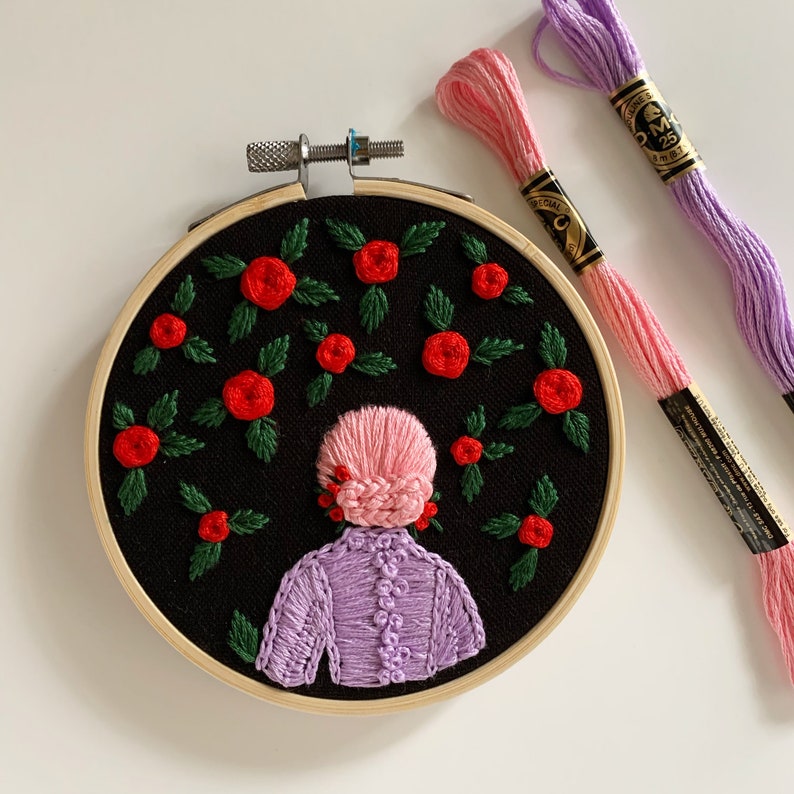 Flower girl Handmade Embroidery hoop art embroidered red roses embroidery hoop girl hair image 2