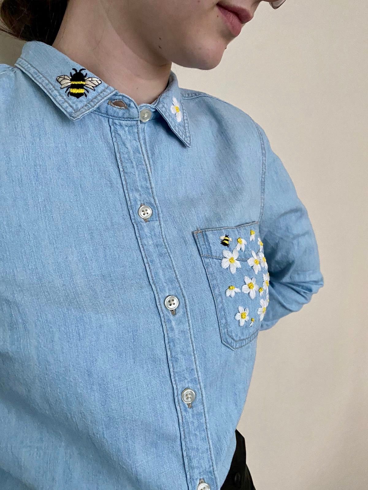Hand Embroidered Women's Shirt - Floral Embroidery Shirt