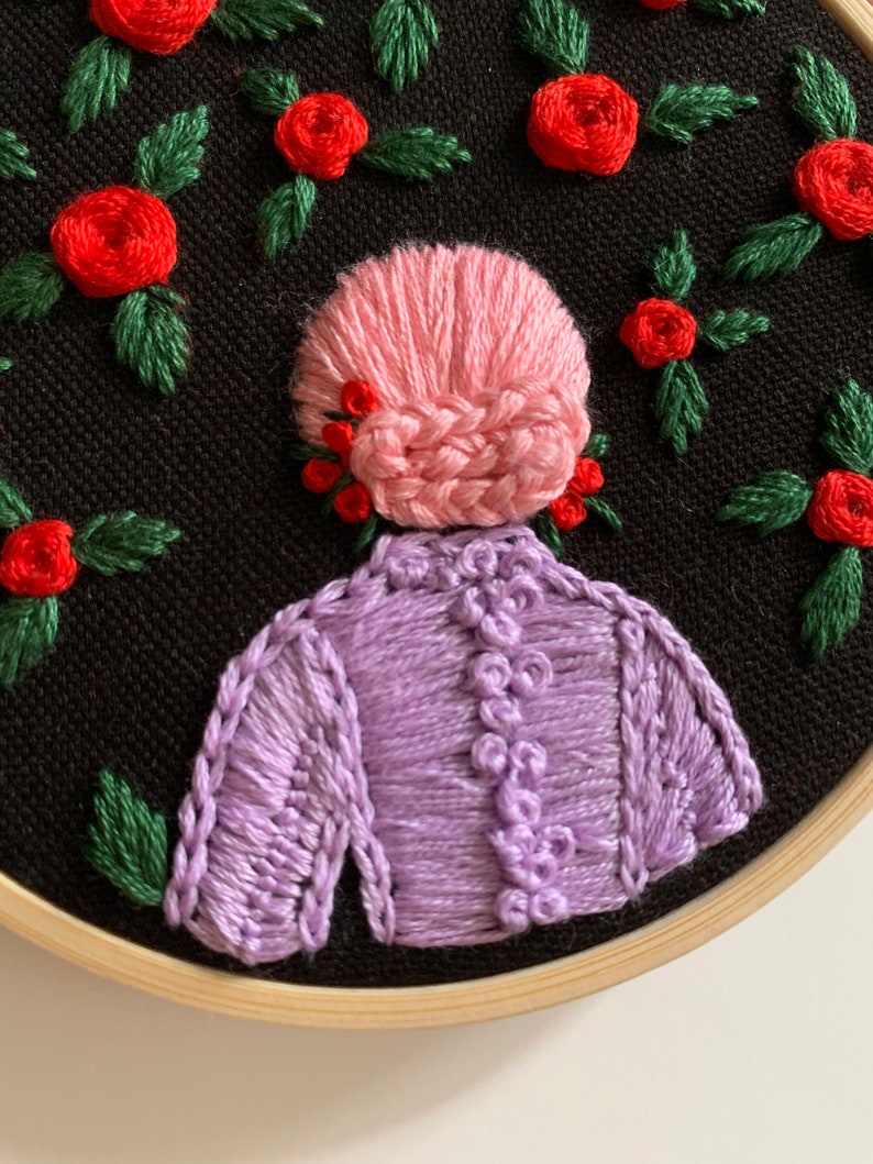 Flower girl Handmade Embroidery hoop art embroidered red roses embroidery hoop girl hair image 6