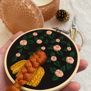 Embroidery hoop embroidery hoop art hair handmade embroidery brown embroidered hair image 2