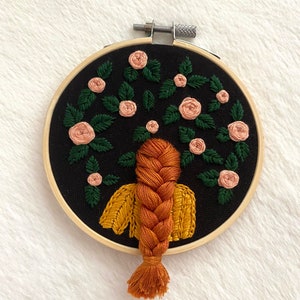 Embroidery hoop embroidery hoop art hair handmade embroidery brown embroidered hair 画像 1