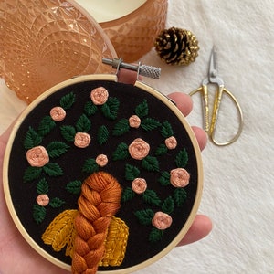 Embroidery hoop embroidery hoop art hair handmade embroidery brown embroidered hair image 5