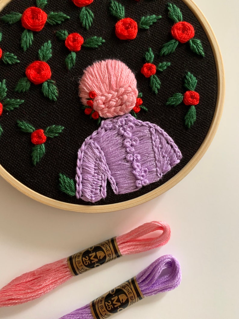 Flower girl Handmade Embroidery hoop art embroidered red roses embroidery hoop girl hair image 3