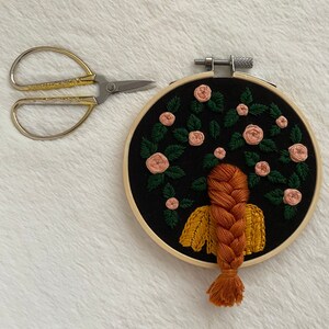Embroidery hoop embroidery hoop art hair handmade embroidery brown embroidered hair image 7