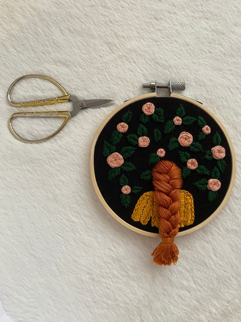 Embroidery hoop embroidery hoop art hair handmade embroidery brown embroidered hair image 7