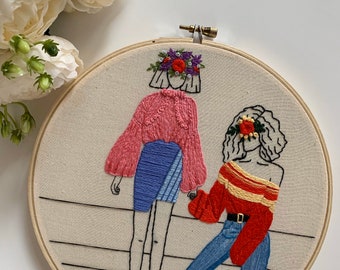 Hand embroidery fashionista girls- Embroidery hoop art - embroidery wall art - modern embroidery