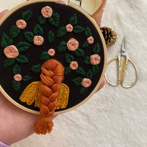 Embroidery hoop embroidery hoop art hair handmade embroidery brown embroidered hair image 6
