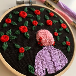 Flower girl Handmade Embroidery hoop art embroidered red roses embroidery hoop girl hair image 5