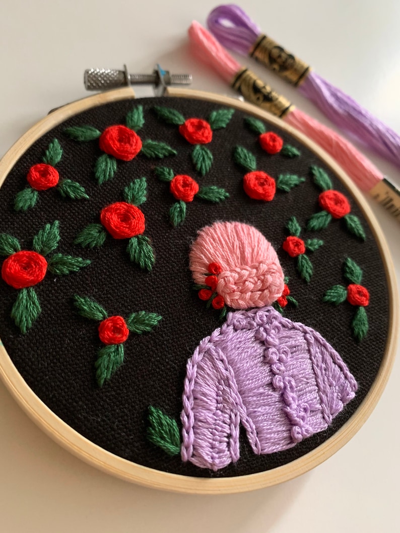 Flower girl Handmade Embroidery hoop art embroidered red roses embroidery hoop girl hair image 5