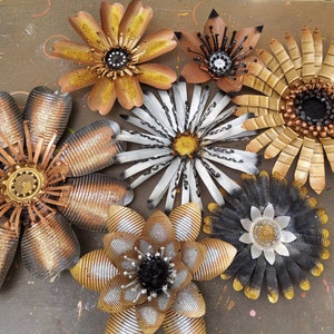 The Supersize Steampunk Collection. 7 Upcycled Metal Flowers with Glitter & Beads| Rustic Handmade Garden Art | Outdoor + Indoor Decor