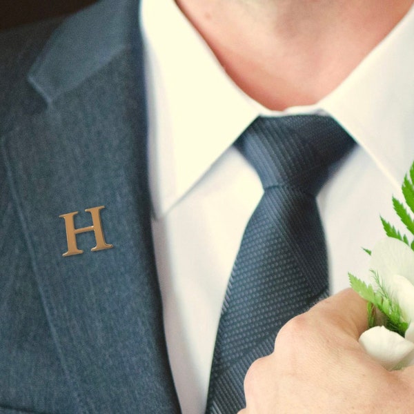 A-Z LETTER PIN gold groomsmen groomsman custom gold initial gift wedding grooms wedding favour personalised personalized suit lapel