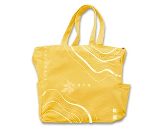 YELLOW Thick tote bag (4 pockets 12oz 100% Cotton Black Canvas Shopping Everyday Bag Japanese Japan Autumn Yellow Leaves Koyo Eco Reusable)