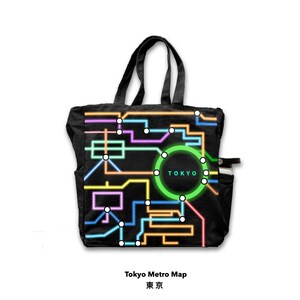 TOKYO METRO Bolsa gruesa (4 bolsillos 12oz 100% Algodón Negro Lona Shopping Street Everyday Bag Japonesa Japan JR estación mapa de tren)