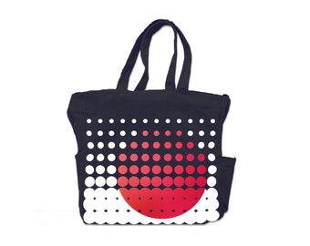 JAPAN Thick tote bag (4 pockets 12oz 100% Cotton Black Canvas Shopping Everyday Bag Japanese Japan Yellow Dots Minimal Rain Eco Reusable)