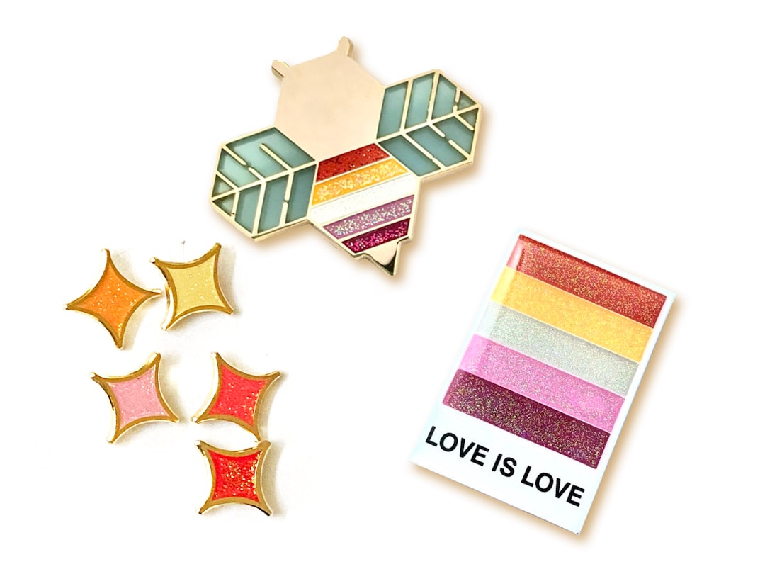 Lesbian Hard Enamel 3 Pin Bundle | Gold Plated Glitter Filler Orange ...