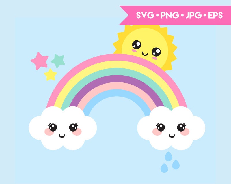 Download Cute Rainbow Clouds Sun And Stars Svg Cut File For Cricut And Etsy