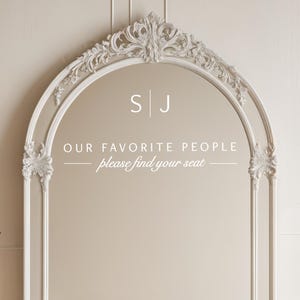 find your seat wedding mirror decal, seating chart sign, our favorite people sticker for mirror, glass, wood, cardboard, acrylic.