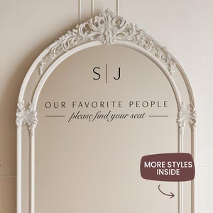Find your seat wedding mirror decal, seating chart sign, our favorite people sticker for mirror