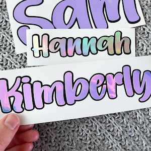 custom vinyl name sticker, holographic decal for tumblers, two colors laptop decal, car window, gift for her