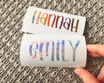 vinyl name decal, holographic sticker decal, custom laptop sticker, name label for tumbler, cute sticker for women