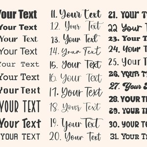 May include: A black and white image with 31 numbered text boxes. Each box contains the text "Your Text" with different font styles and sizes.