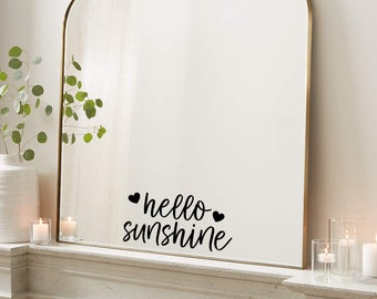 hello sunshine mirror vinyl decal positive quote, good morning decal for mirror