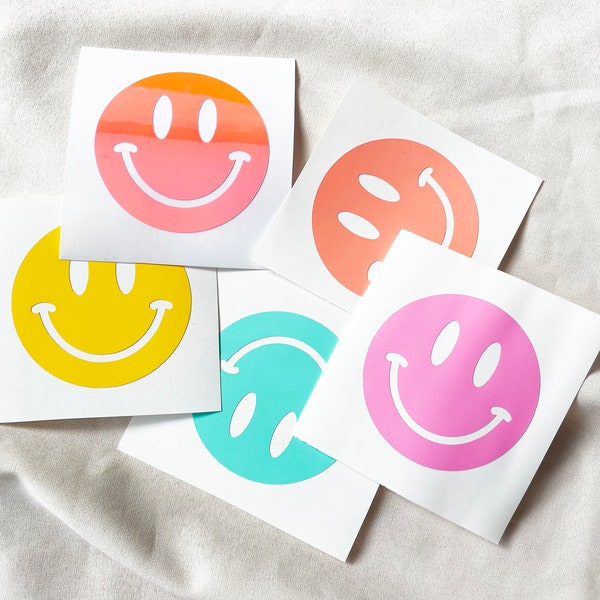smiling face decal sticker for water bottle, tumbler, laptop, car window.
