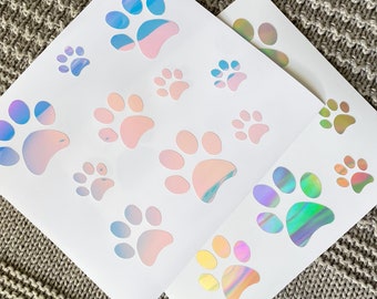 Vinyl pet paws holographic decals, dog paws vinyl stickers for car, tumbler, water bottle, paw sticker sheet, vinyl laptop decals