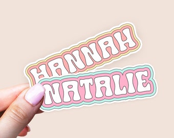 custom name stickers, custom vinyl stickers, water bottle stickers, laptop stickers, bridesmaid gift, retro stickers