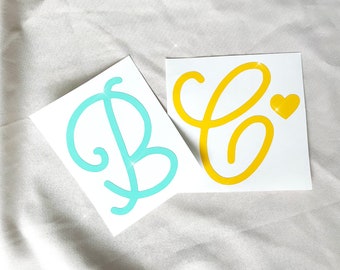 monogram decal sticker for laptop, water bottle, tumbler, car monogram with heart.