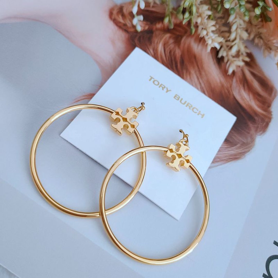 Tory Burch Gold T-stacked Logo Hoop Earrings - Etsy