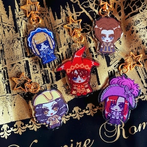 Pre-Order** Malice Mizer Gekka no Yasoukyoku Chibi Mana Gackt Közi Yu~ki Kami Visual Kei J-rock Gothic Lolita 2 Inch Glitter Epoxy Keychains