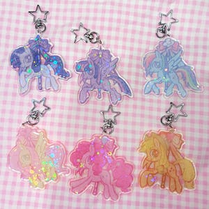 My Little Pony Twilight Sparkle Rarity Pinkie Pie Rainbow Dash Fluttershy Applejack 3 Inch Glitter Epoxy Holographic Keychains