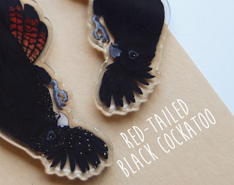 Dangling Red-Tailed Black Cockatoo Buddy Acrylic Charm