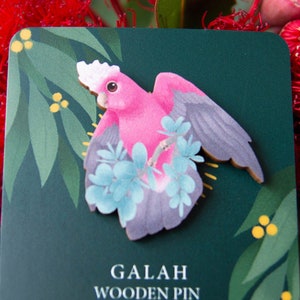 Galah Wooden Pin | Natural Wooden Pin | Australian Made | Original Artist pin