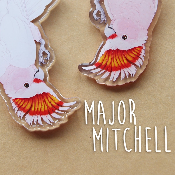 Dangling Major Mitchell Cockatoo Buddy Acrylic Charm