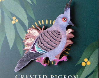 Crested Pigeon Wooden Pin | Natural Wooden Pin | Australian Made | Original Artist pin