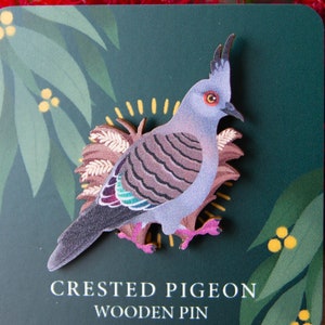 Crested Pigeon Wooden Pin | Natural Wooden Pin | Australian Made | Original Artist pin