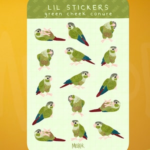 Stickervel Lil Bird - groene wang | plannerdecoraties, plakboekstickers, notitieboekjestickers, vinylstickervel, met de hand getekend