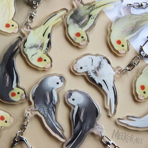 Dangling White Cockatiel Buddy Acrylic Charm - 4 DESIGNS