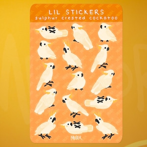 Kleiner Vogel Sticker Bogen - Kakadu| Perfekt für Planer Dekorationen, Scrapbook Sticker, Notebook Sticker, Vinyl Sticker Sheet, handgezeichnet