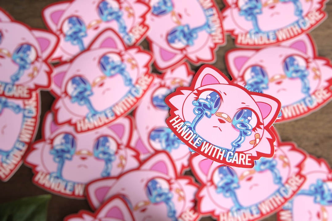 Crying Cat Sticker: Handle With Care, Waterproof Vinyl - Etsy