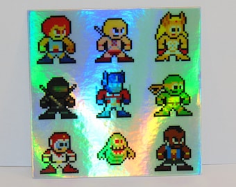 8-bit 80s CARTOON HEROES Holographic Sticker 3 X 3 ThunderCats Transformers Gi Joe MOTU Mr T Voltron Real Ghostbusters