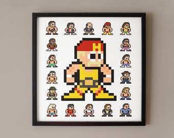 8-bit 80s WWF 12" x 12" Poster Print Pixel Sprite Art