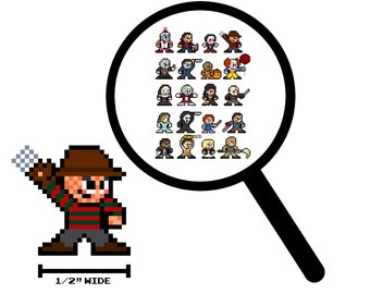 8bit Micro Decals, HORROR ICONS, Set of 20, Pixel Art, For Cell Phones, For Laptops, For Gamers, Horror Movies, Vinyl Decals