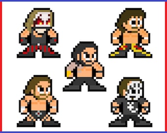 PRO WRESTLERS, 8bit Vinyl Decals, Set 3 Sheet of 5 Decals, Pixel Art, Sticker Sheets, For Laptops, Sticker Sheet, Pixel Art Sticker, 80s