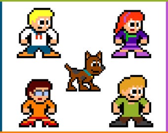 8bit Vinyl Decals, MEDDLING KIDS, Set of 5, Pixel Art, Sticker Sheets, For Laptops, For Gamers, Pixel Art Stickers, 80s Cartoons