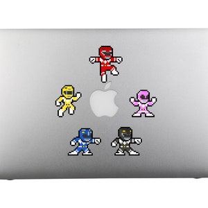 8bit Vinyl Decals, MMPR (POSED), Set of 5, Pixel Art, Sticker Sheets, For Laptops, For Gamers, Pixel Art Stickers