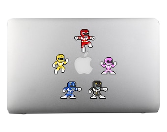 Calcomanías de vinilo de 8 bits, MMPR (POSED), juego de 5, pixel art, hojas de pegatinas, para portátiles, para gamers, pegatinas pixel art